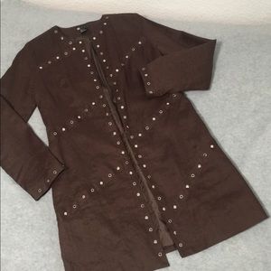 Brown Linen Light Jacket Womens Size 8 Studded Grunge Steampunk Longline